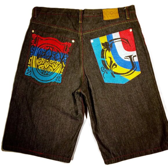 COOGI Denim Shorts  W38 L15  Stitched Pockets  Dark Wash  Baggy  Grunge  Skater - Picture 1 of 11